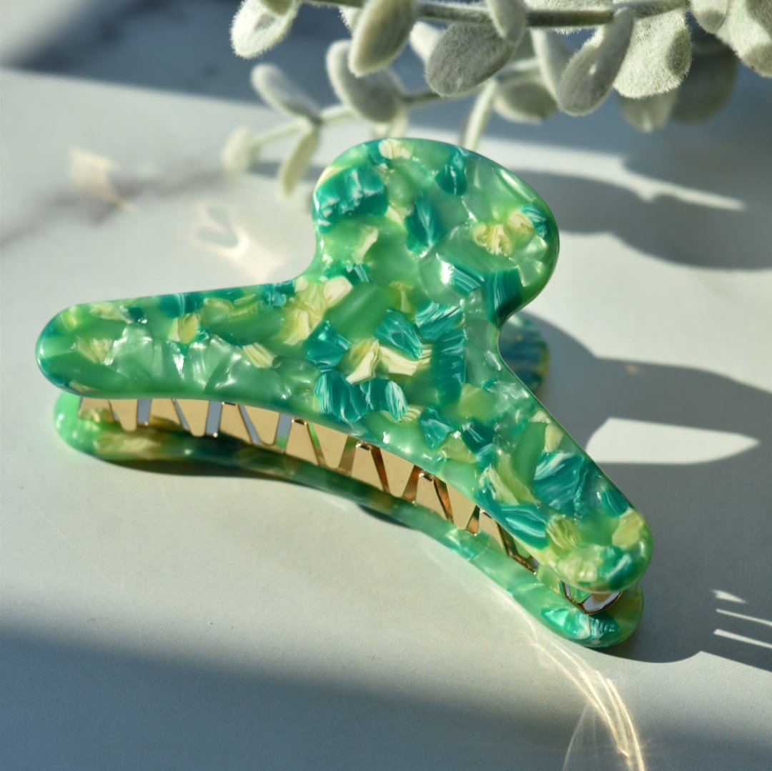 French Hair Claw in Garland | Green Hair Clips Acetate Stainless Steel