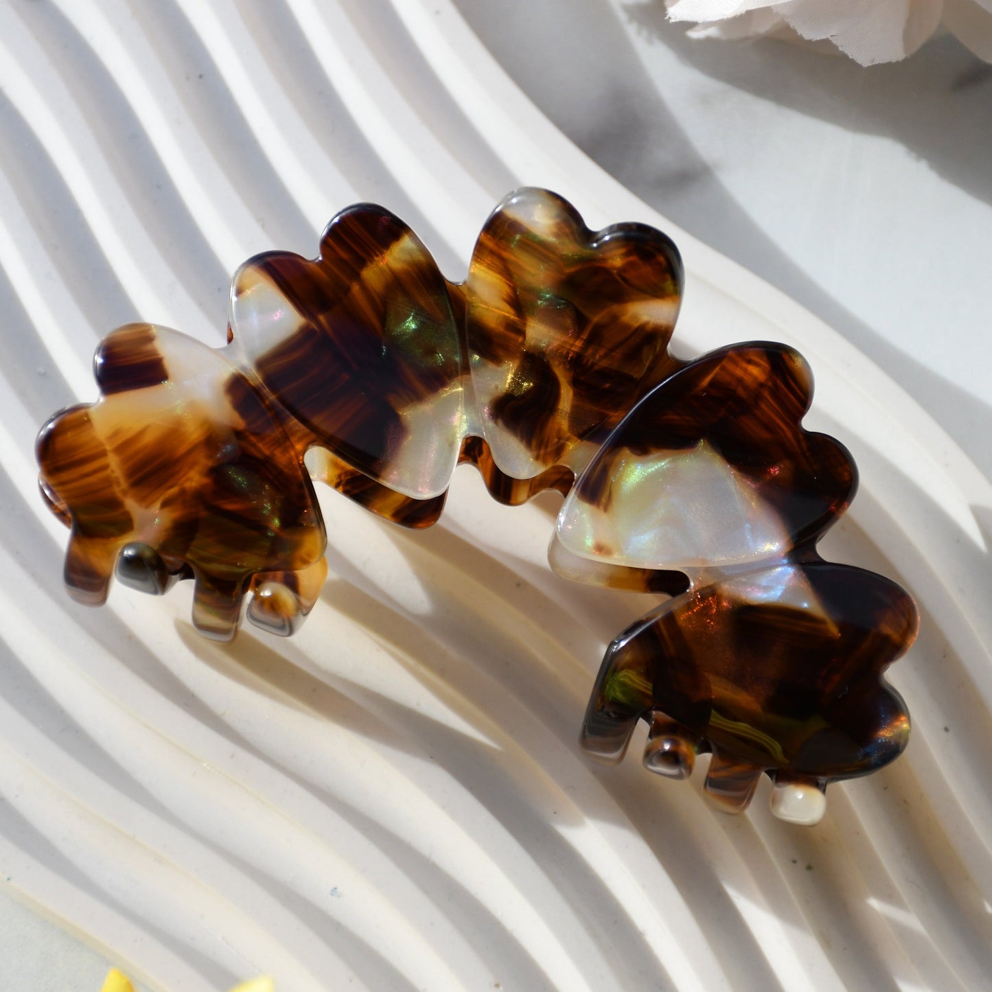 Heart Hair Claw in Calico | Brown & White Hair Clips Acetate