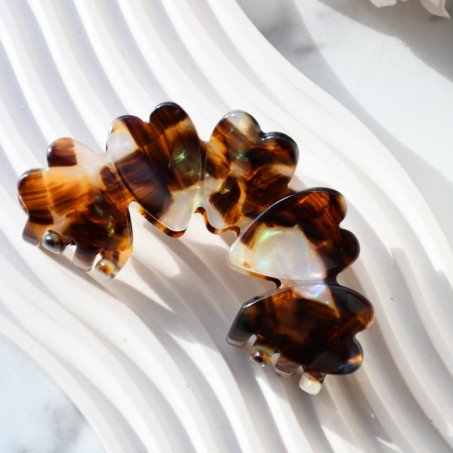 Heart Hair Claw in Calico | Brown & White Hair Clips Acetate