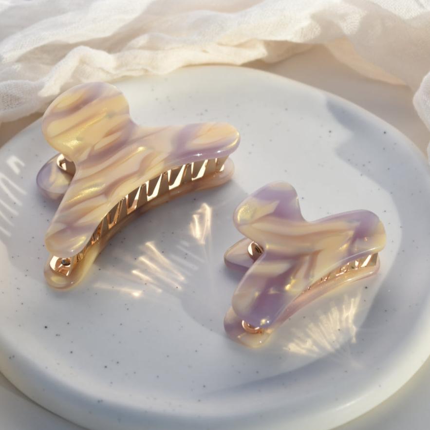 French Hair Claw in Dahlia | Cream and Purple Hair Clips Acetate Stainless Steel