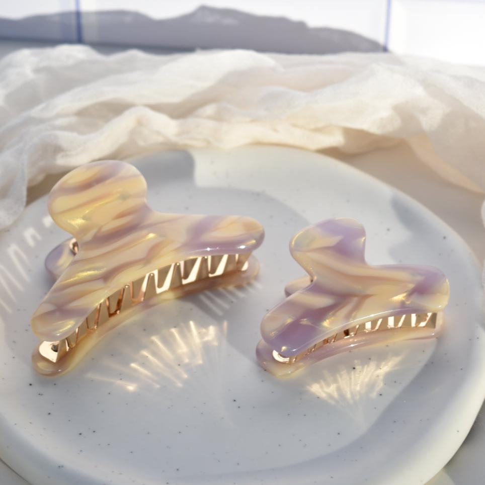 Mini French Hair Claw in Dahlia | Cream and Purple Hair Clip Acetate Stainless Steel