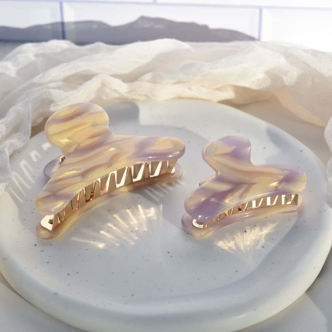 French Hair Claw in Dahlia | Cream and Purple Hair Clips Acetate Stainless Steel