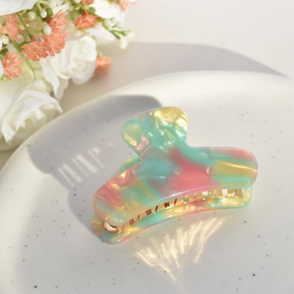 Mini French Hair Claw in Mirage | Pink, Blue, and Gold Hair Clip Acetate Stainless Steel