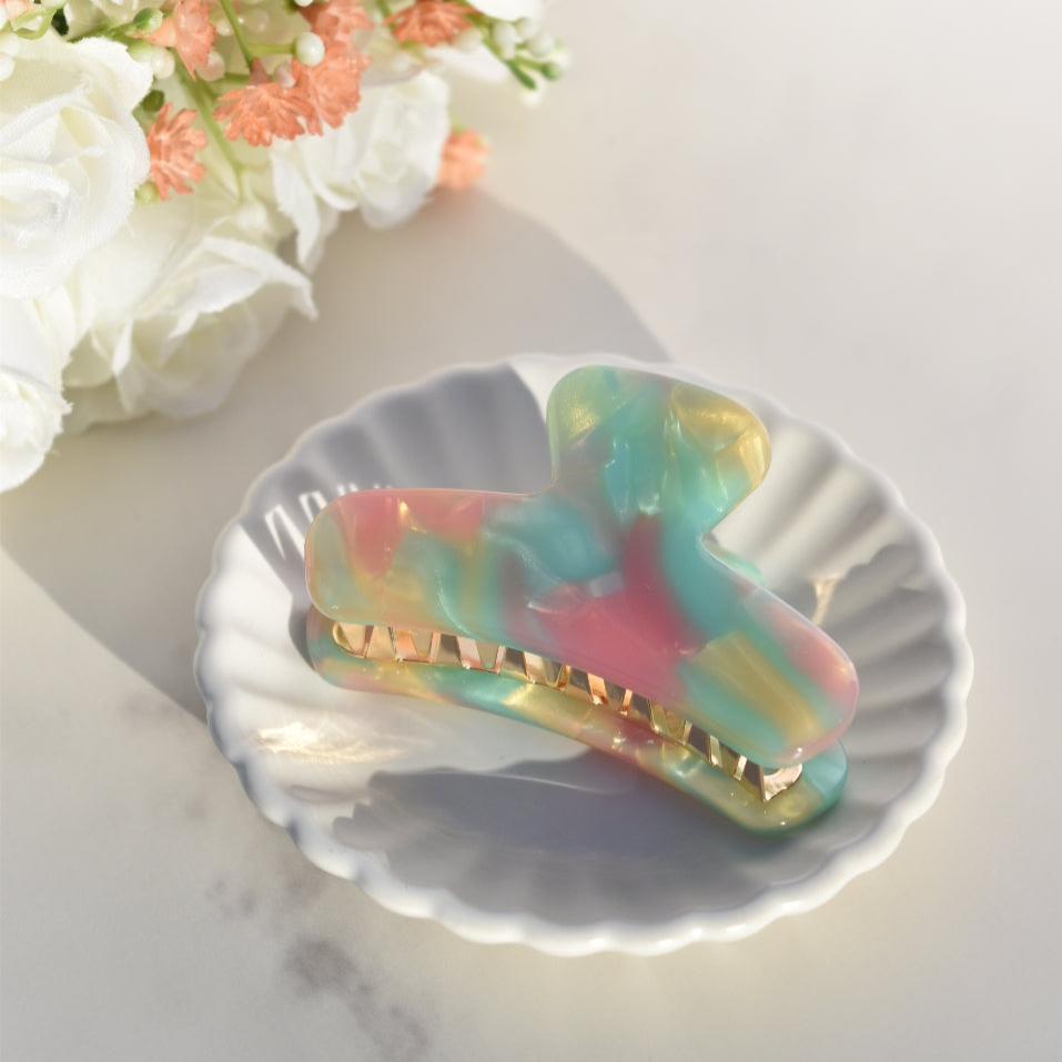 Mini French Hair Claw in Mirage | Pink, Blue, and Gold Hair Clip Acetate Stainless Steel