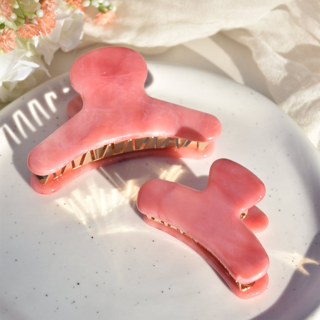 Mini French Hair Claw in Rose Quartz | Pink Hair Clip Acetate Stainless Steel