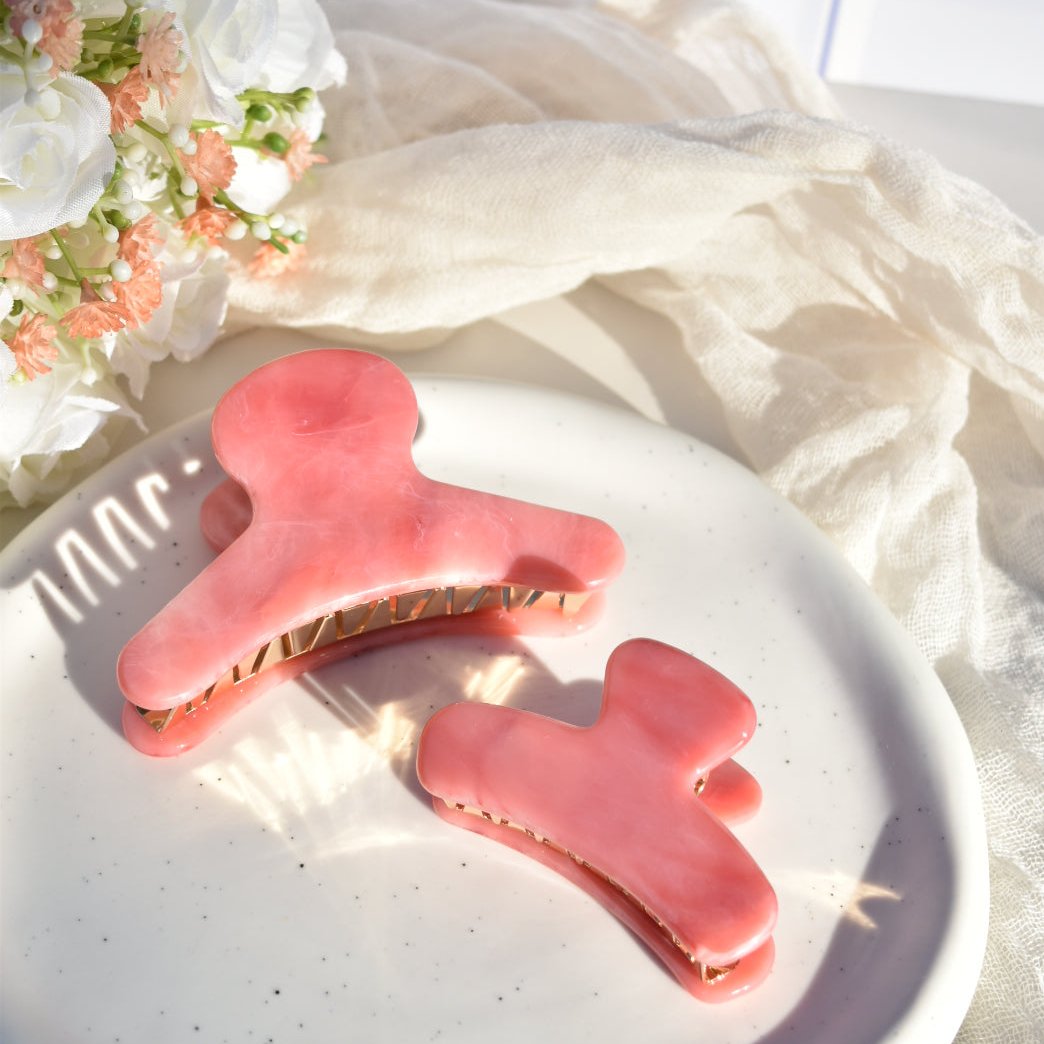 Mini French Hair Claw in Rose Quartz | Pink Hair Clip Acetate Stainless Steel