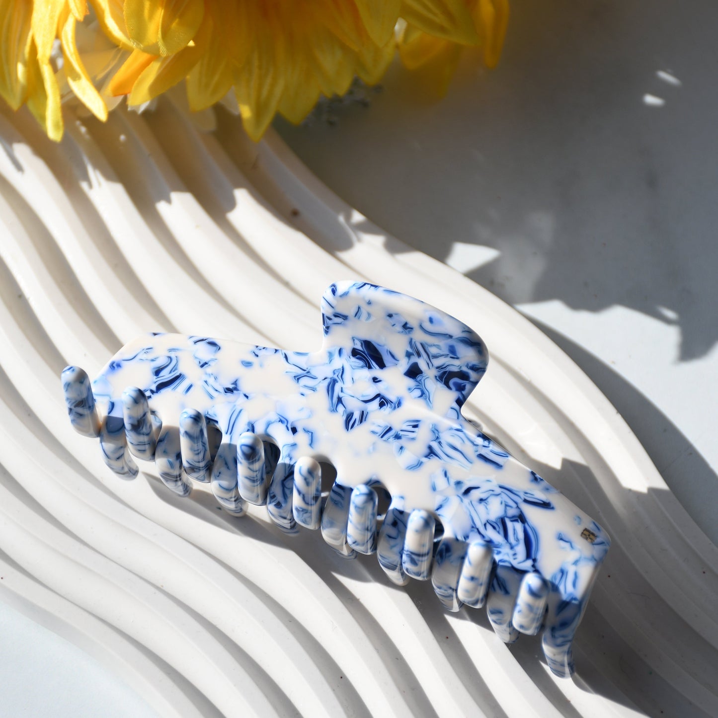 Rectangle Acetate Hair Claw in Porcelain | Blue and White Hair Clips Acetate