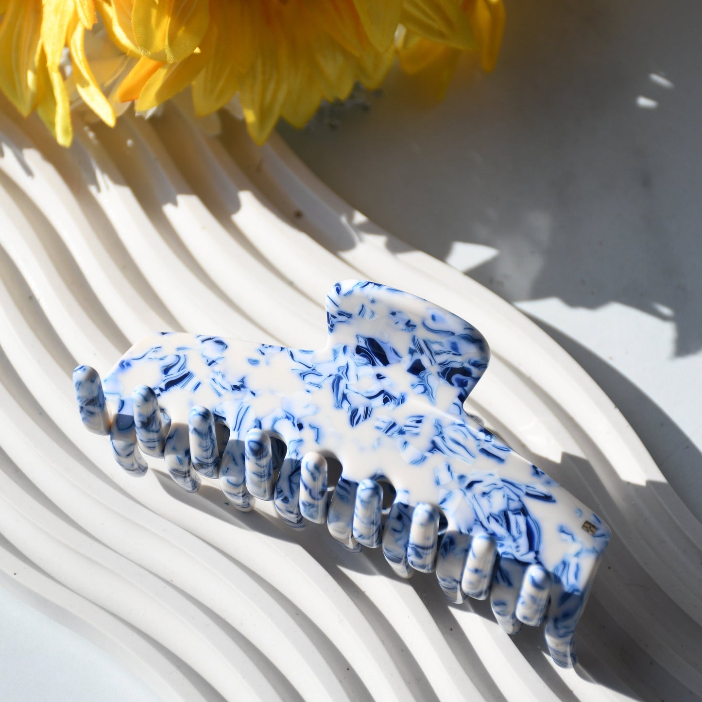 Rectangle Acetate Hair Claw in Porcelain | Blue and White Hair Clips Acetate