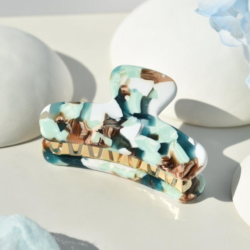 Mini French Hair Claw in Truffle | Teal Hair Clip Acetate Stainless Steel