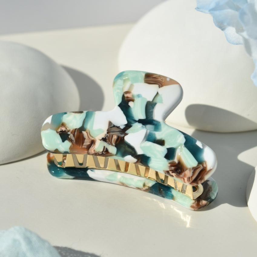 Mini French Hair Claw in Truffle | Teal Hair Clip Acetate Stainless Steel