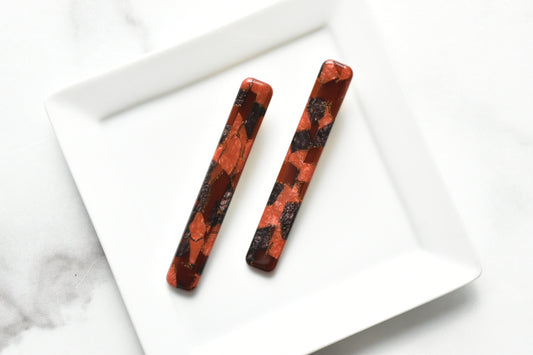 Long Rectangle Clips in Lava Rock Sectioning Hair Clips 2 Pack Cellulose Acetate and Stainless Steel