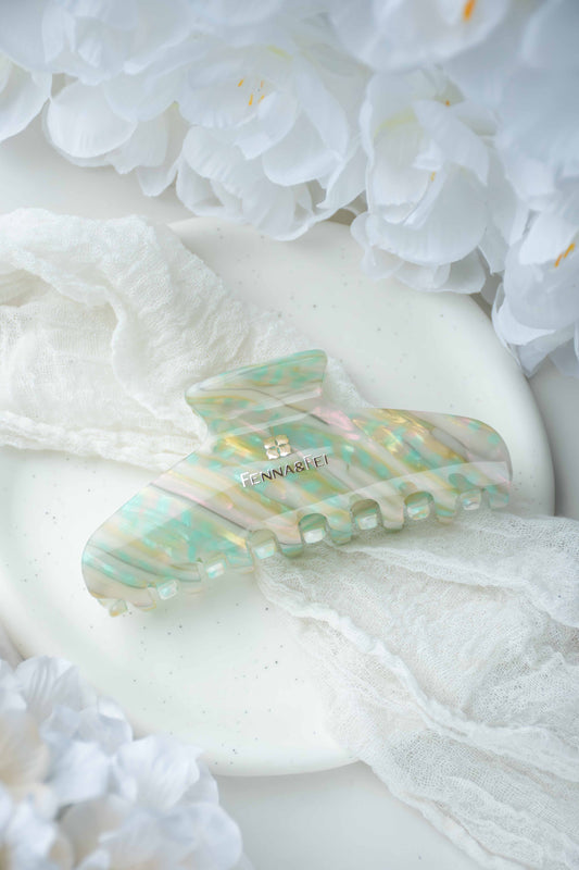 Glamour Grip Wave Claw in Desert Opal | White Green Pink Teal | Italian Acetate Tortoise Shell Large Hair Clip