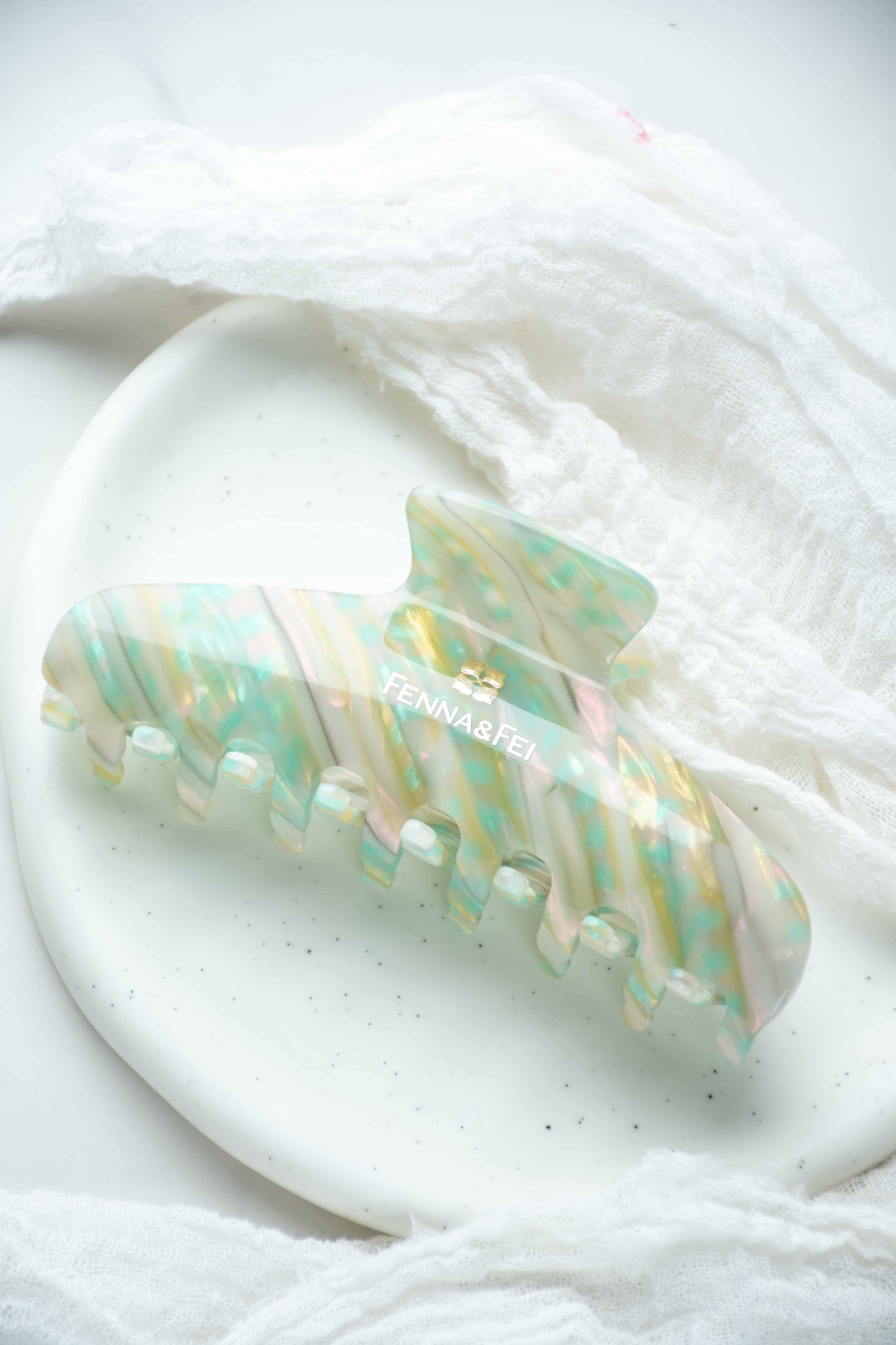 Glamour Grip Wave Claw in Desert Opal | White Green Pink Teal | Italian Acetate Tortoise Shell Large Hair Clip