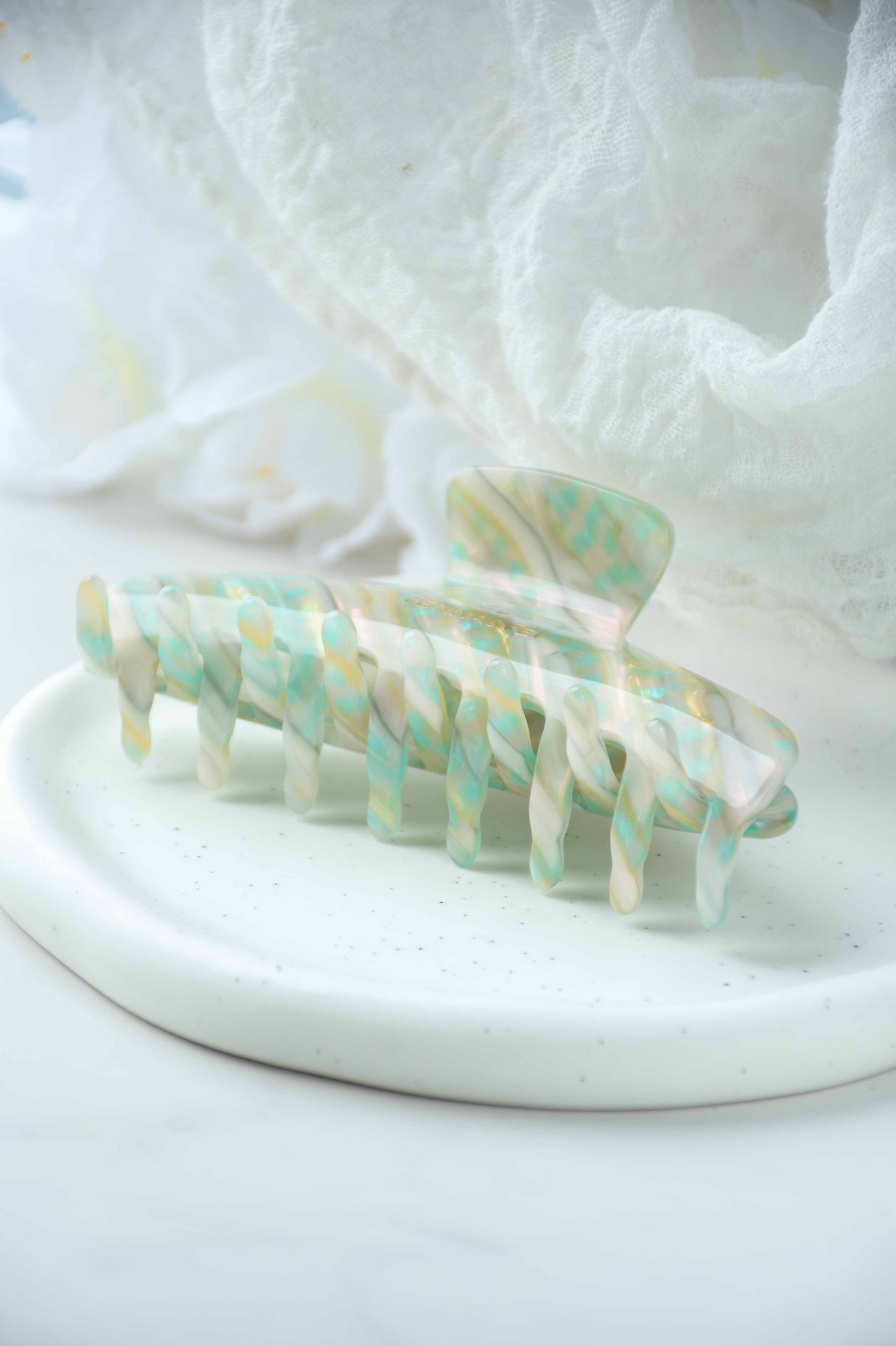 Glamour Grip Wave Claw in Desert Opal | White Green Pink Teal | Italian Acetate Tortoise Shell Large Hair Clip