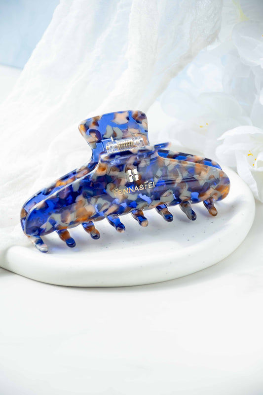 Glamour Grip Wave Claw in Sodalite | Blue White Brown | Italian Acetate Tortoise Shell Large Hair Clip