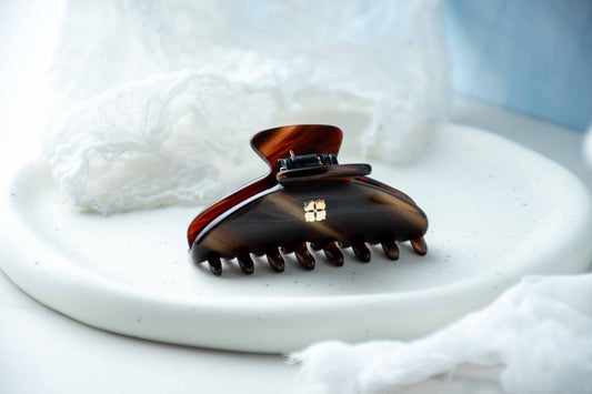 Glamour Grip Mini Claw in Tigers Eye | Bronze Brown Gold Shimmer | Italian Acetate Tortoise Shell Small Hair Clip