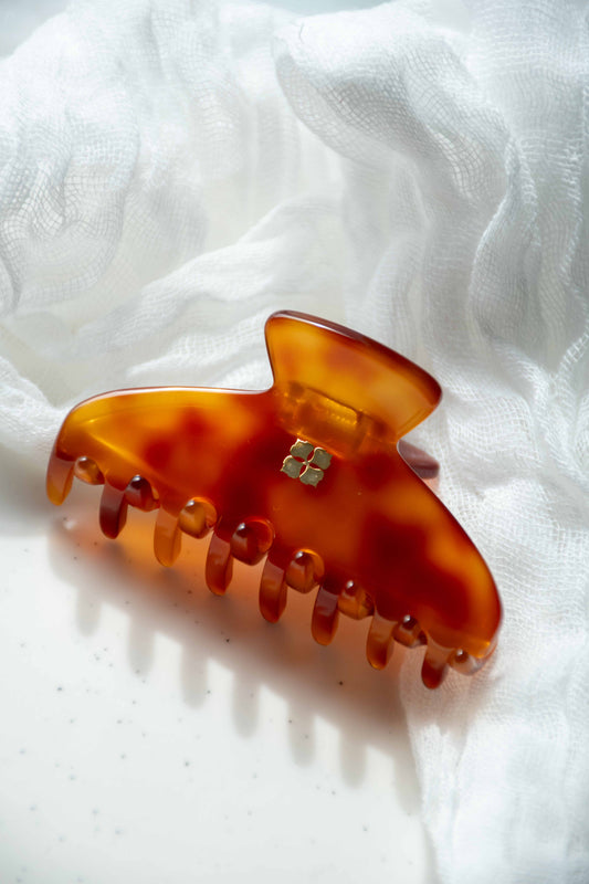 Glamour Grip Mini Claw in Barite  | Burnt Orange and Brown | Italian Acetate Tortoise Shell Small Hair Clip