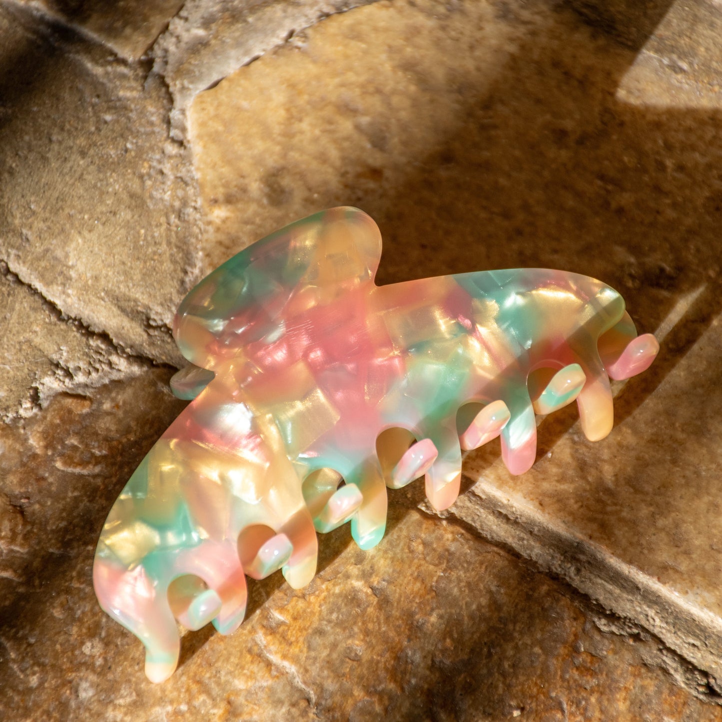 Oval Acetate Hair Claw in Mirage | Pink, Green, and Yellow Hair Claws Acetate