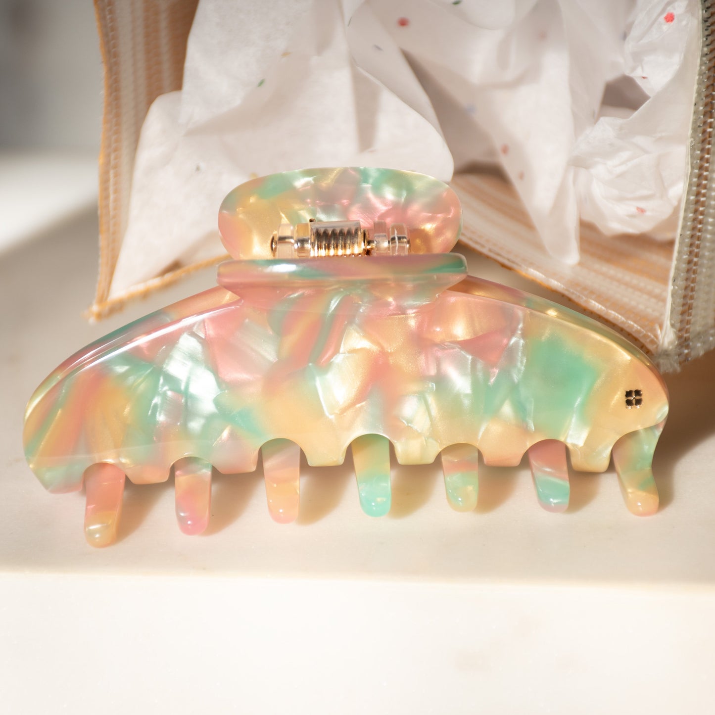 Oval Acetate Hair Claw in Mirage | Pink, Green, and Yellow Hair Claws Acetate