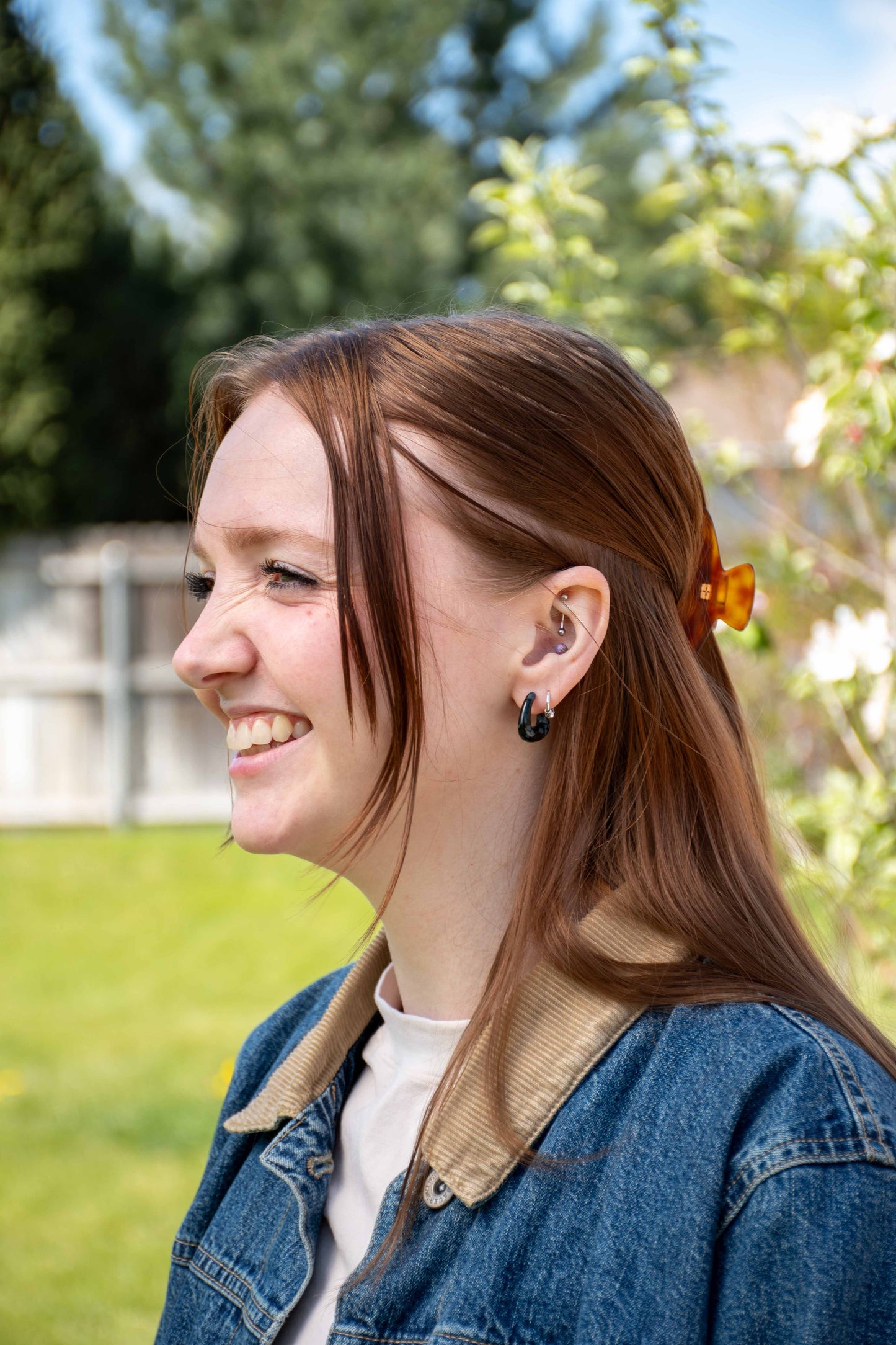Trinity Hoops Flora Collection | Floral Hydrangea Geometric Triangle Hoop Earrings Sterling Silver Posts