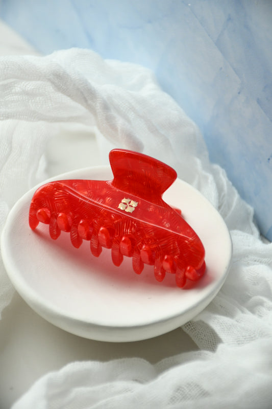 Glamour Grip Mini Claw in Red Ruby  | Vibrant Red | Italian Acetate Tortoise Shell Small Hair Clip