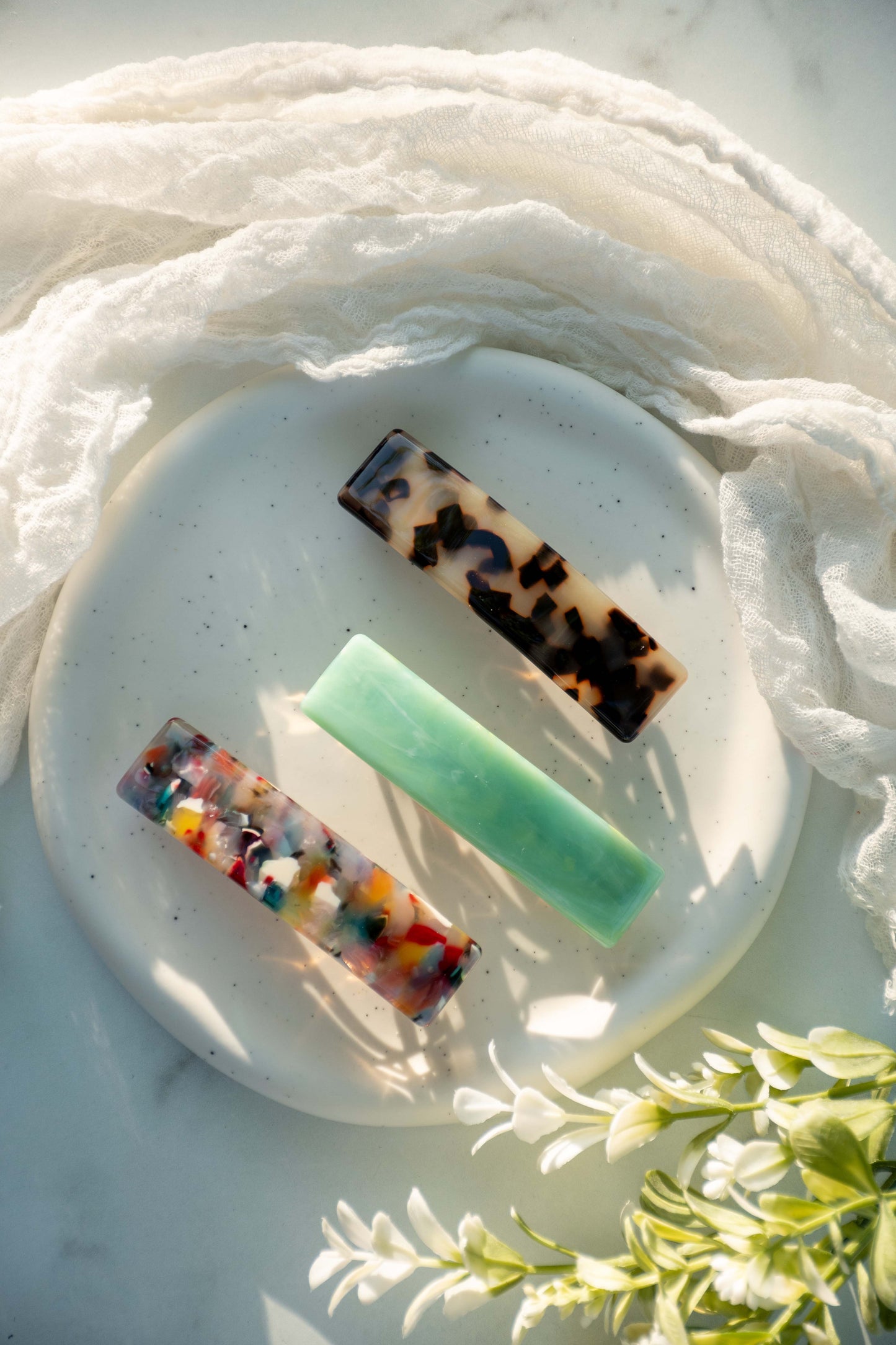 Rectangle French Barrette Non-Slip Double Snap Tortoise Shell Colorful Hair Clip