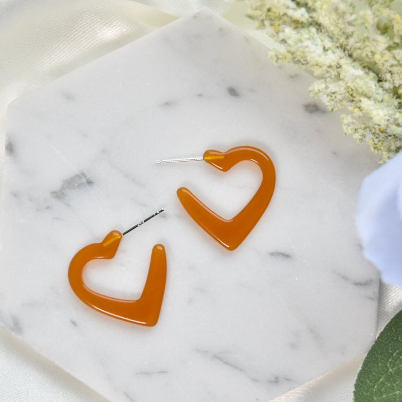 Mini Colorful Heart Hoops | Valentines Day Hoop Earrings | Colorful Tortoise Shell Acetate Hoops | 925 Sterling Silver Posts