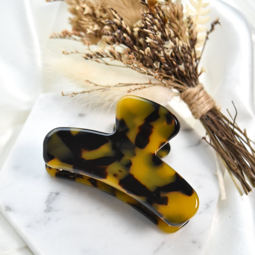Mini French Hair Claw in Walnut Tortoise |  Tortoise Shell Hair Clip Acetate Stainless Steel