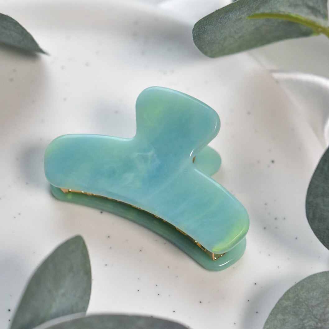 Mini French Hair Claw in Jadeite |  Green Turquoise Hair Clip Acetate Stainless Steel