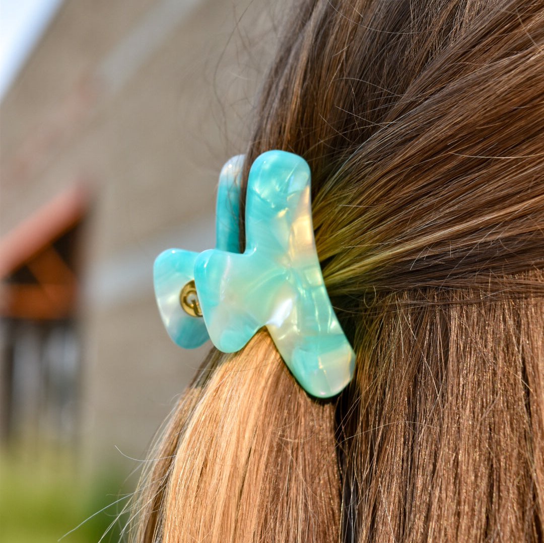 Mini French Hair Claw in Bahama | Teal Hair Clip Acetate Stainless Steel