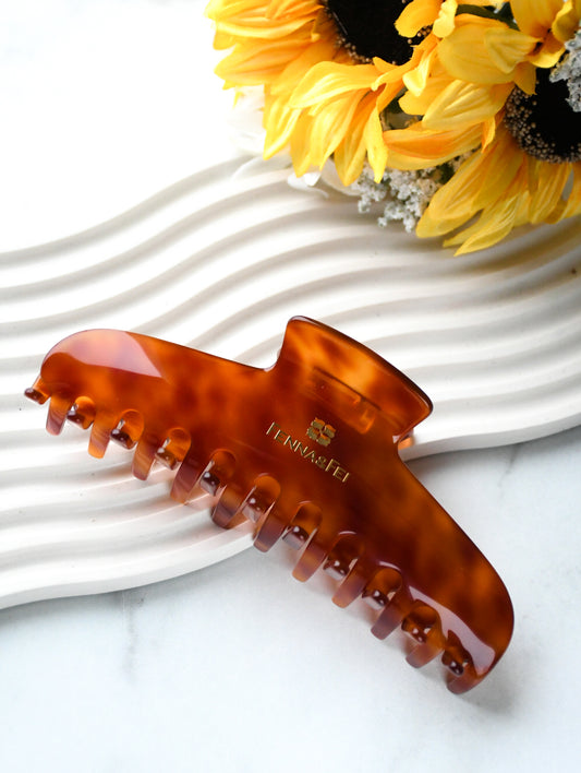 Glamour Grip XL Claw in Barite | Burnt Orange and Brown Tortoise | Italian Acetate Tortoise Shell XL Hair Clip