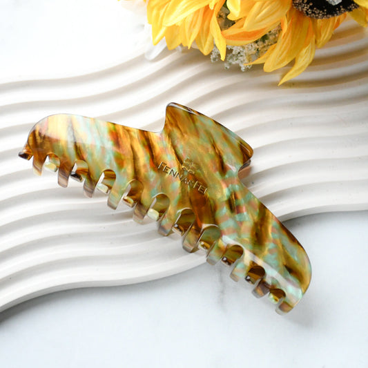 Glamour Grip XL Claw in Fools Gold | Bronze Gold Teal Glamour Grip | Italian Acetate Tortoise Shell XL Hair Clip