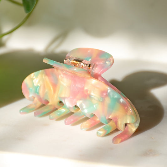 Oval Acetate Hair Claw in Mirage | Pink, Green, and Yellow Hair Claws Acetate