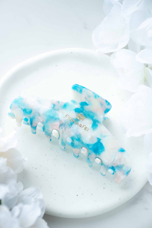 Glamour Grip Wave Claw in Blue Beryl | Blue White Pink Glamour Grip | Italian Acetate Tortoise Shell Large Hair Clip