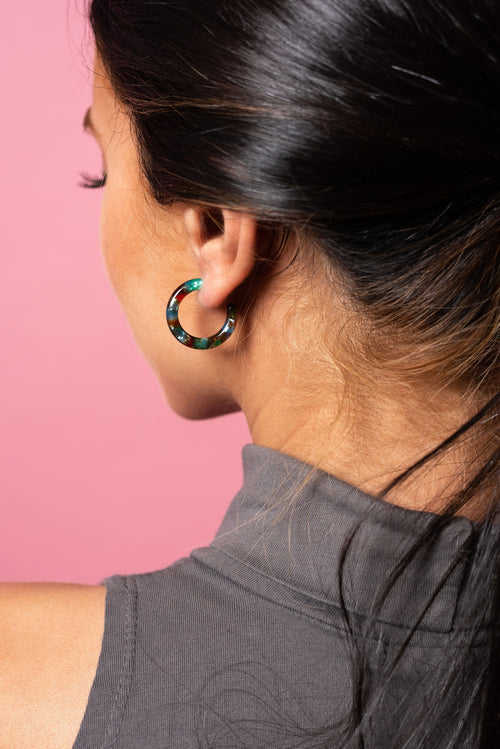 Acetate Resin Hoop Earrings | Rainforest Green, 925 Sterling Silver Posts (24mm)