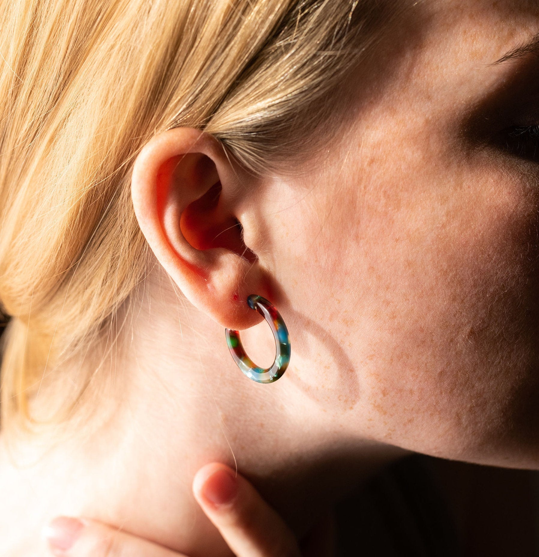 Acetate Resin Hoop Earrings | Rainforest Green, 925 Sterling Silver Posts (24mm)