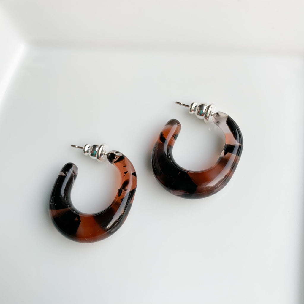 Koi Acetate Hoop Earrings | Chunky Tortoise Shell, S925 Posts