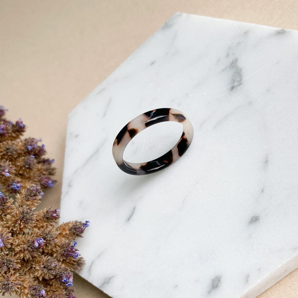 3 Pack - Flat Ring Collection | Tortoise Shell Acetate Resin Stacking Rings Minimalist