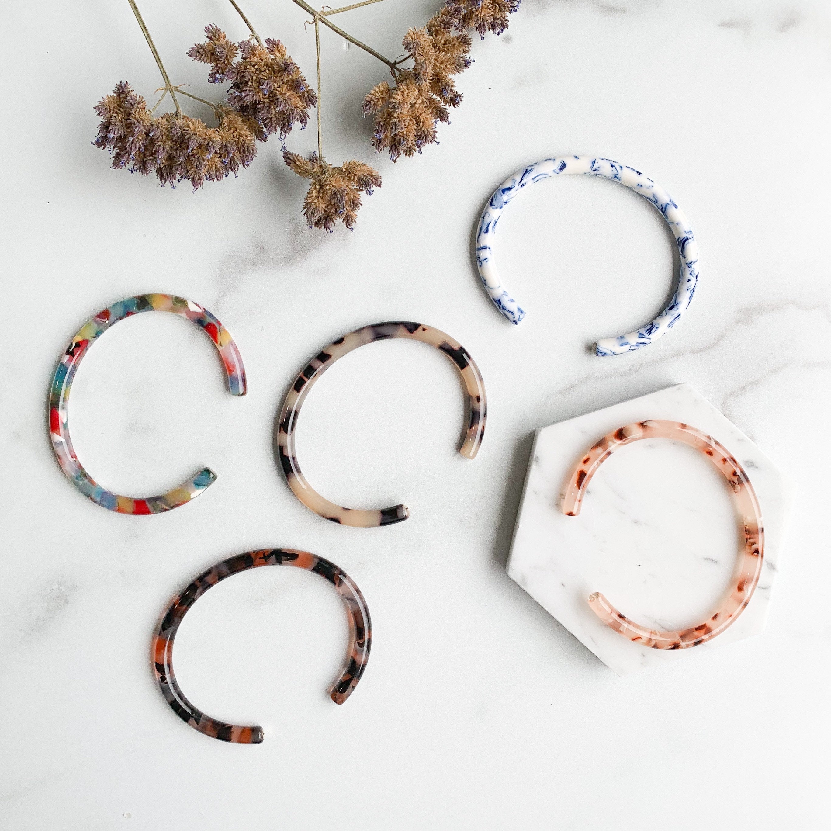 2 Pack - Colorful Acetate Bangle Cuff | Lightweight Resin Bracelet