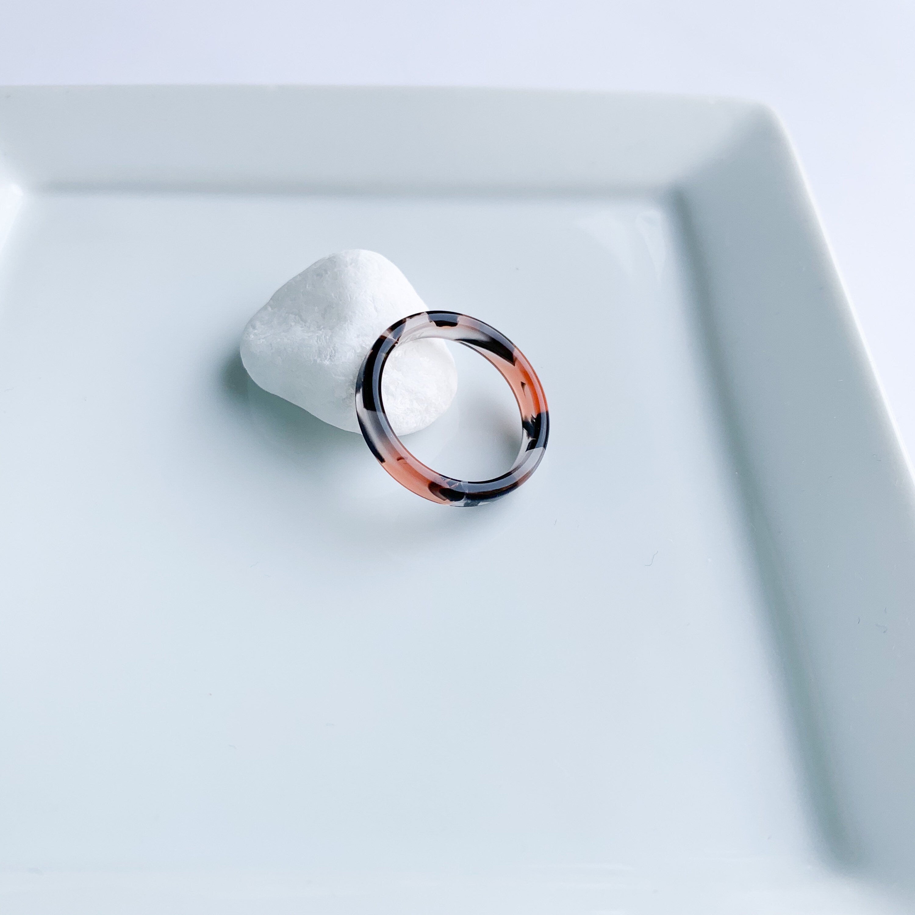3 Pack - Flat Ring Collection | Tortoise Shell Acetate Resin Stacking Rings Minimalist