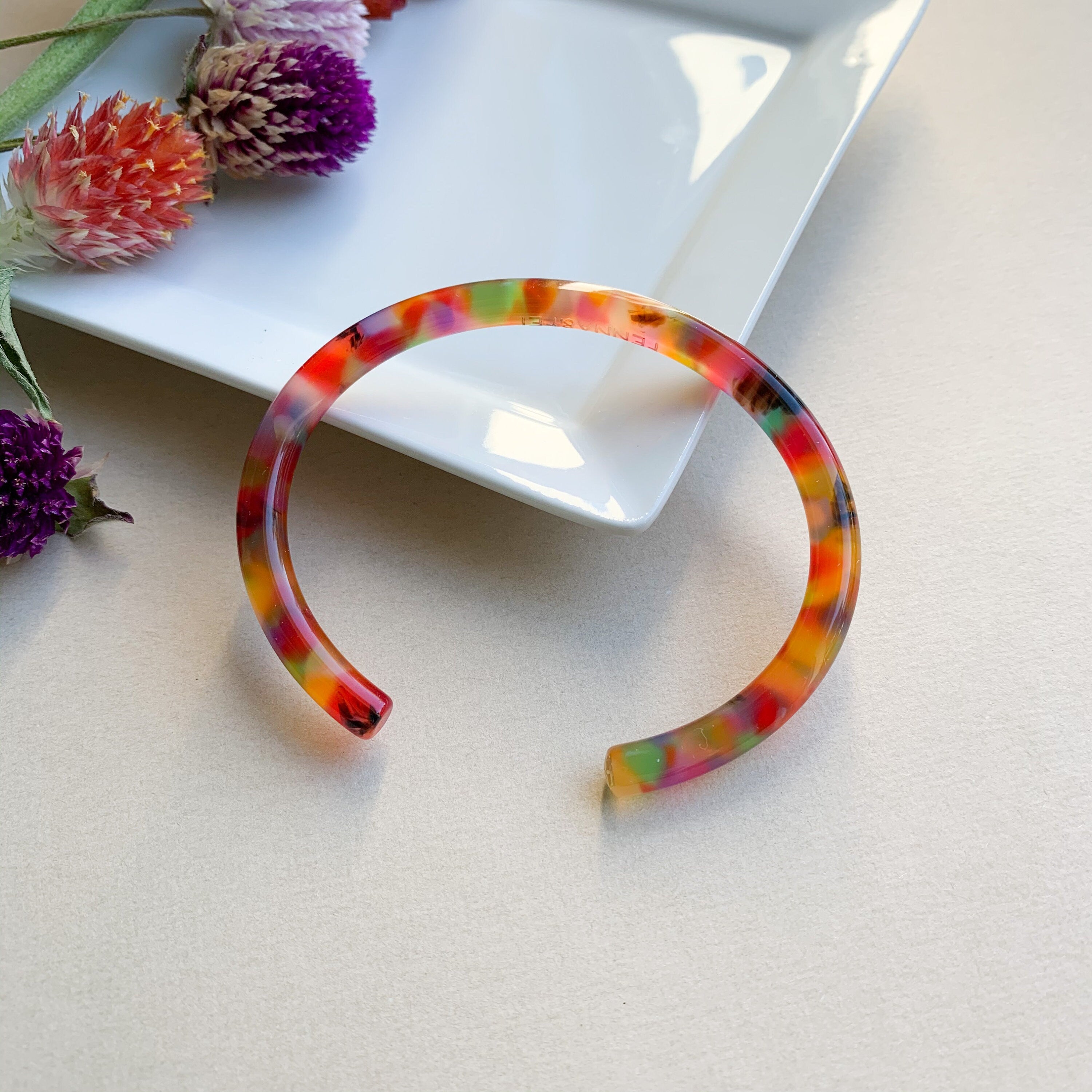 2 Pack - Colorful Acetate Bangle Cuff | Lightweight Resin Bracelet