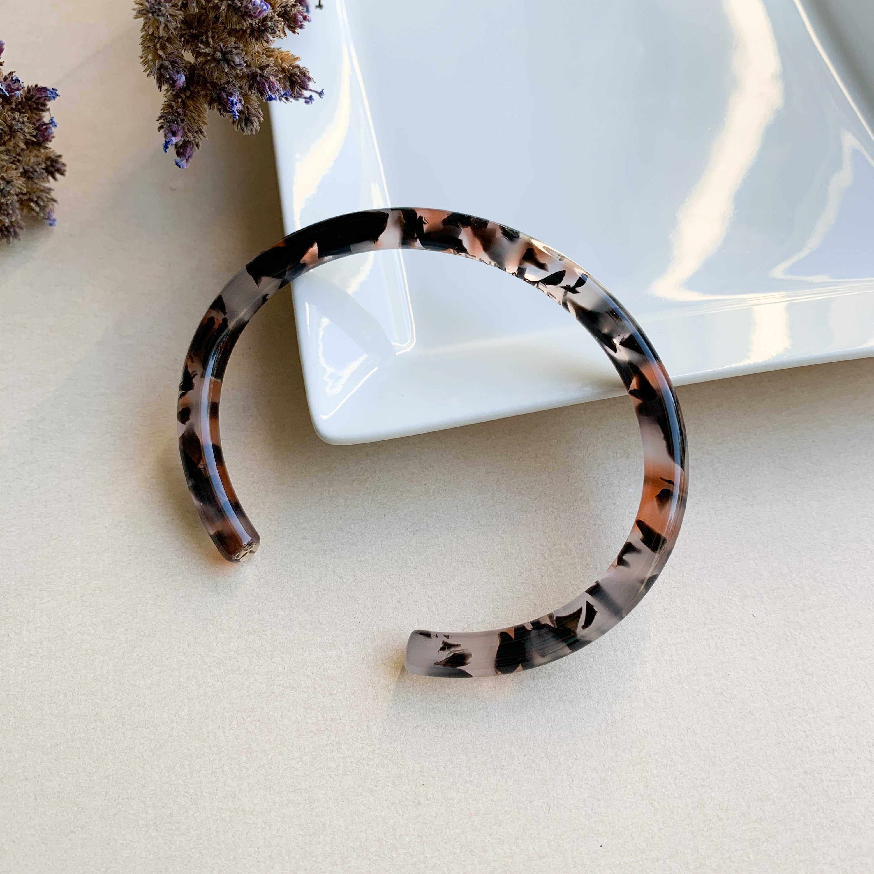2 Pack - Colorful Acetate Bangle Cuff | Lightweight Resin Bracelet