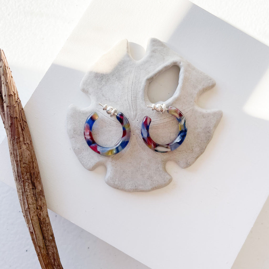 Stained Glass Hoop Earrings | Colorful Acetate, 925 Silver (24mm)