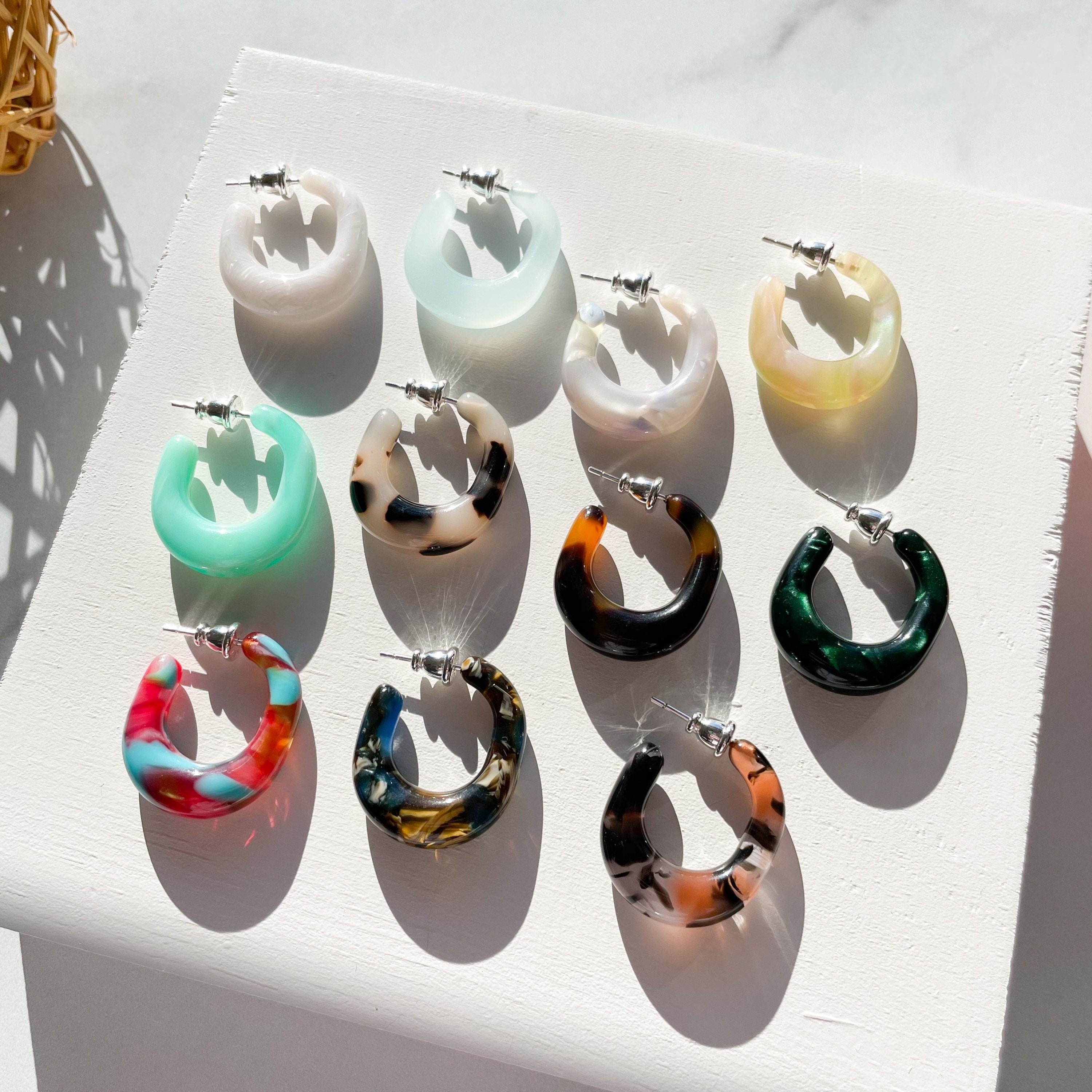 Three Pack - Juicy Hoop Collection | Chunky Thick Hoops | Acetate Resin Statement Earrings 925 Sterling Silver Posts