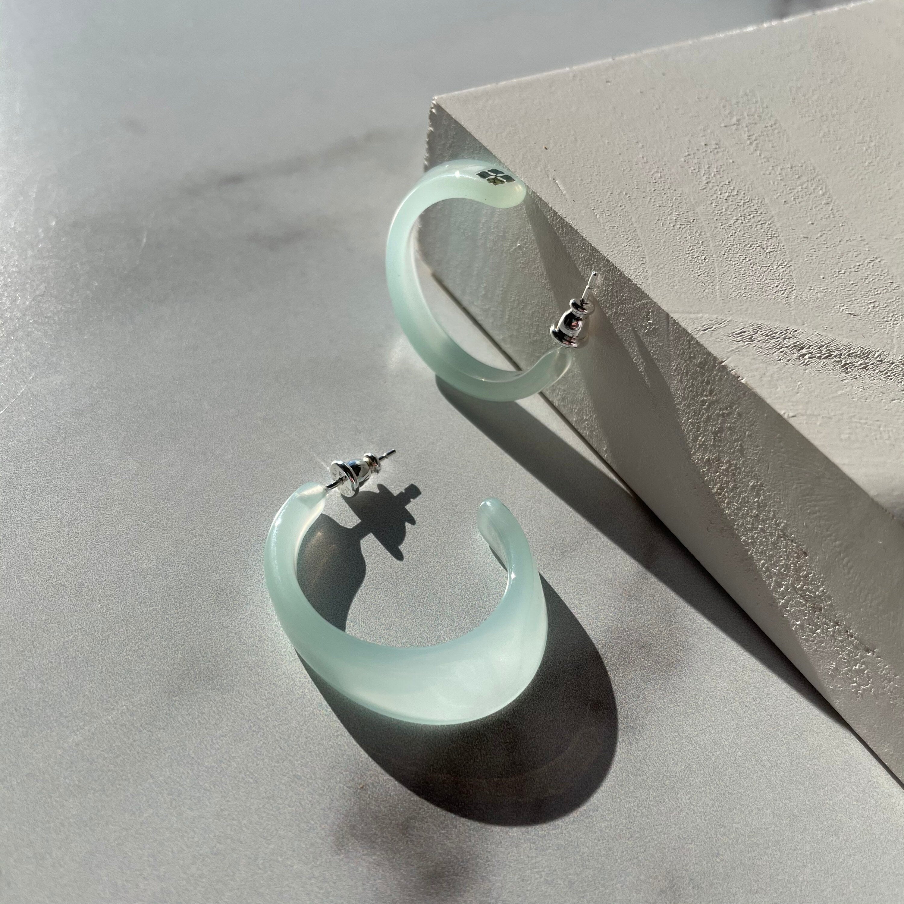 White Jade Illusion Hoop Earrings | 925 Sterling Silver Posts