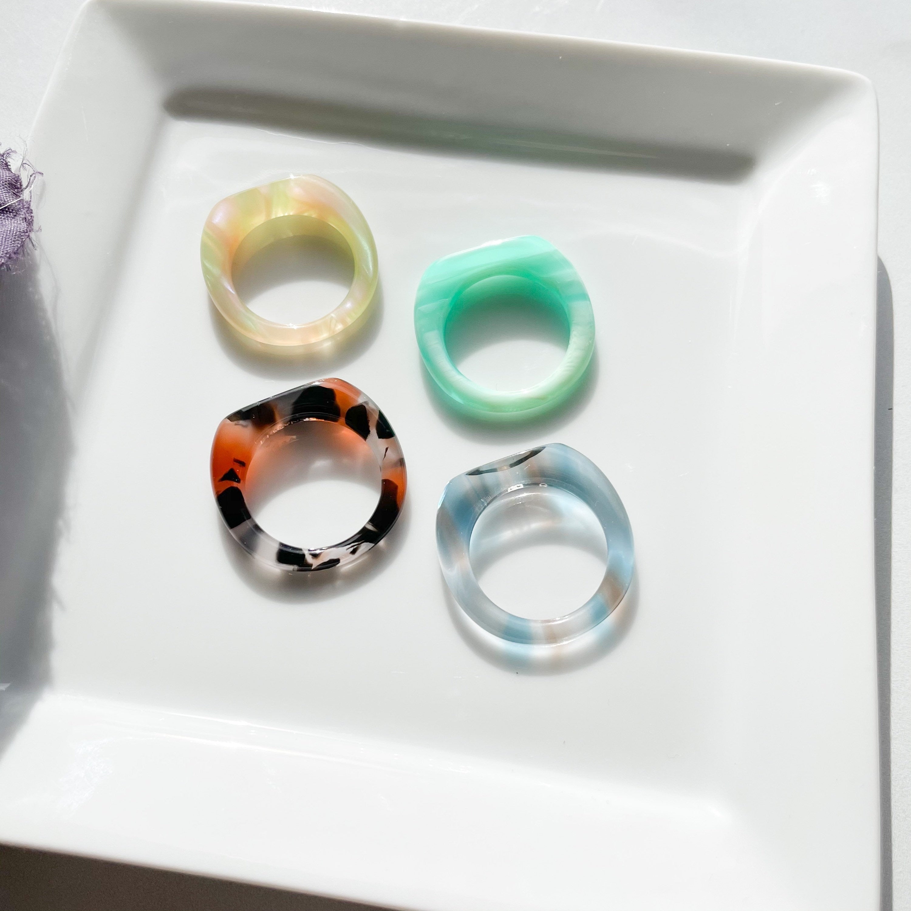Square Dome Ring Collection | Cellulose Acetate Resin Oval Domed Statement Ring