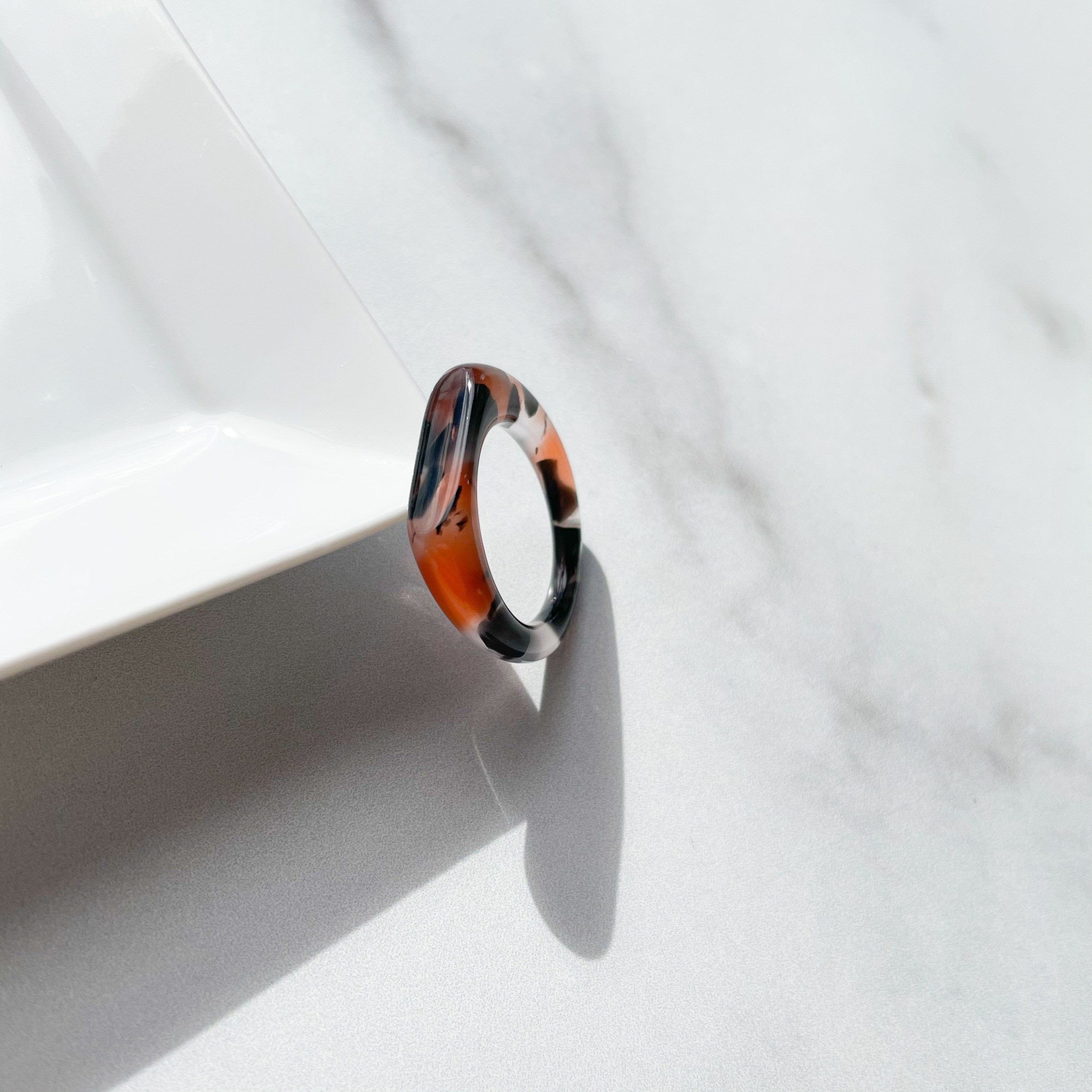 Square Dome Ring Collection | Cellulose Acetate Resin Oval Domed Statement Ring