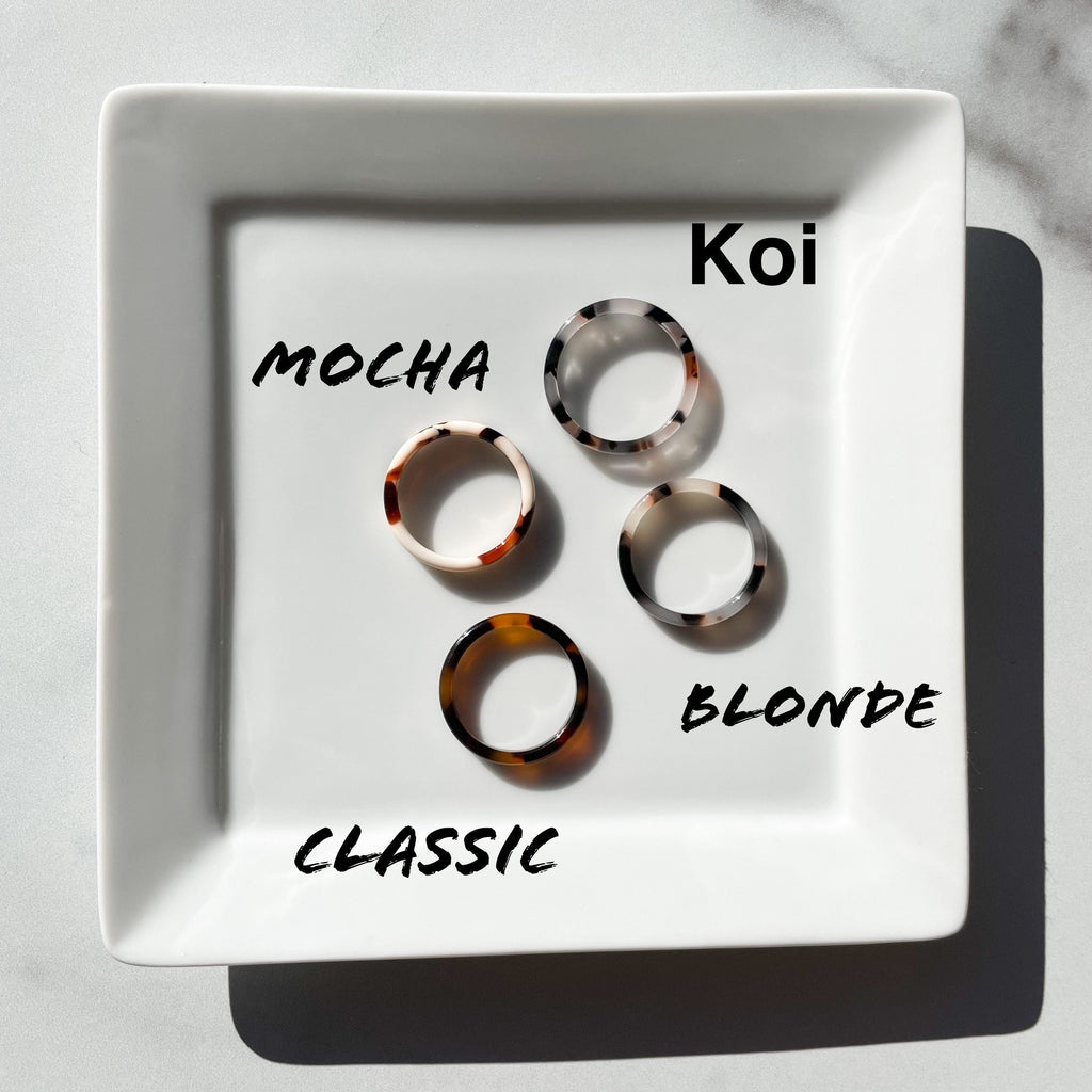3 Pack - Flat Ring Collection | Tortoise Shell Acetate Resin Stacking Rings Minimalist