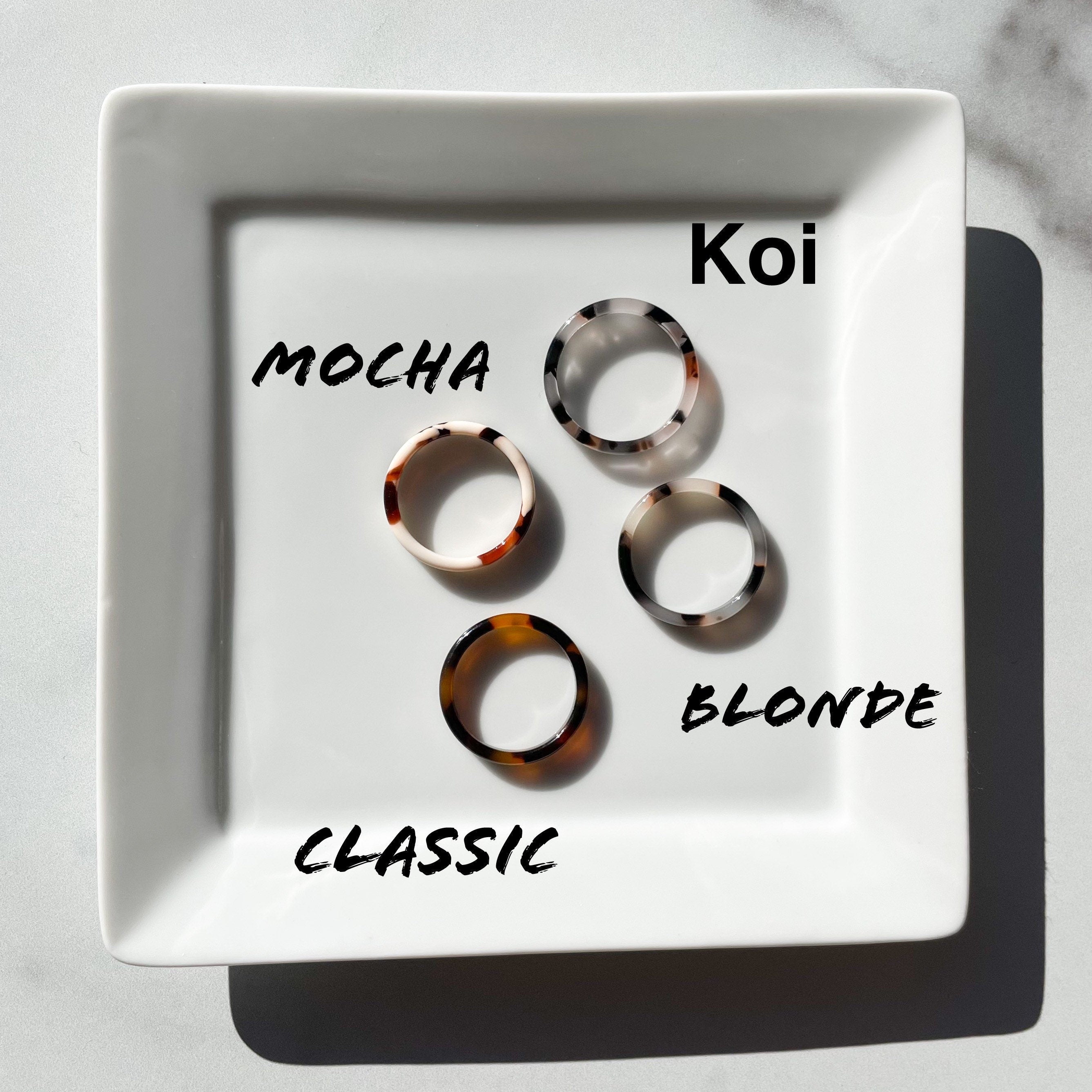 3 Pack - Flat Ring Collection | Tortoise Shell Acetate Resin Stacking Rings Minimalist