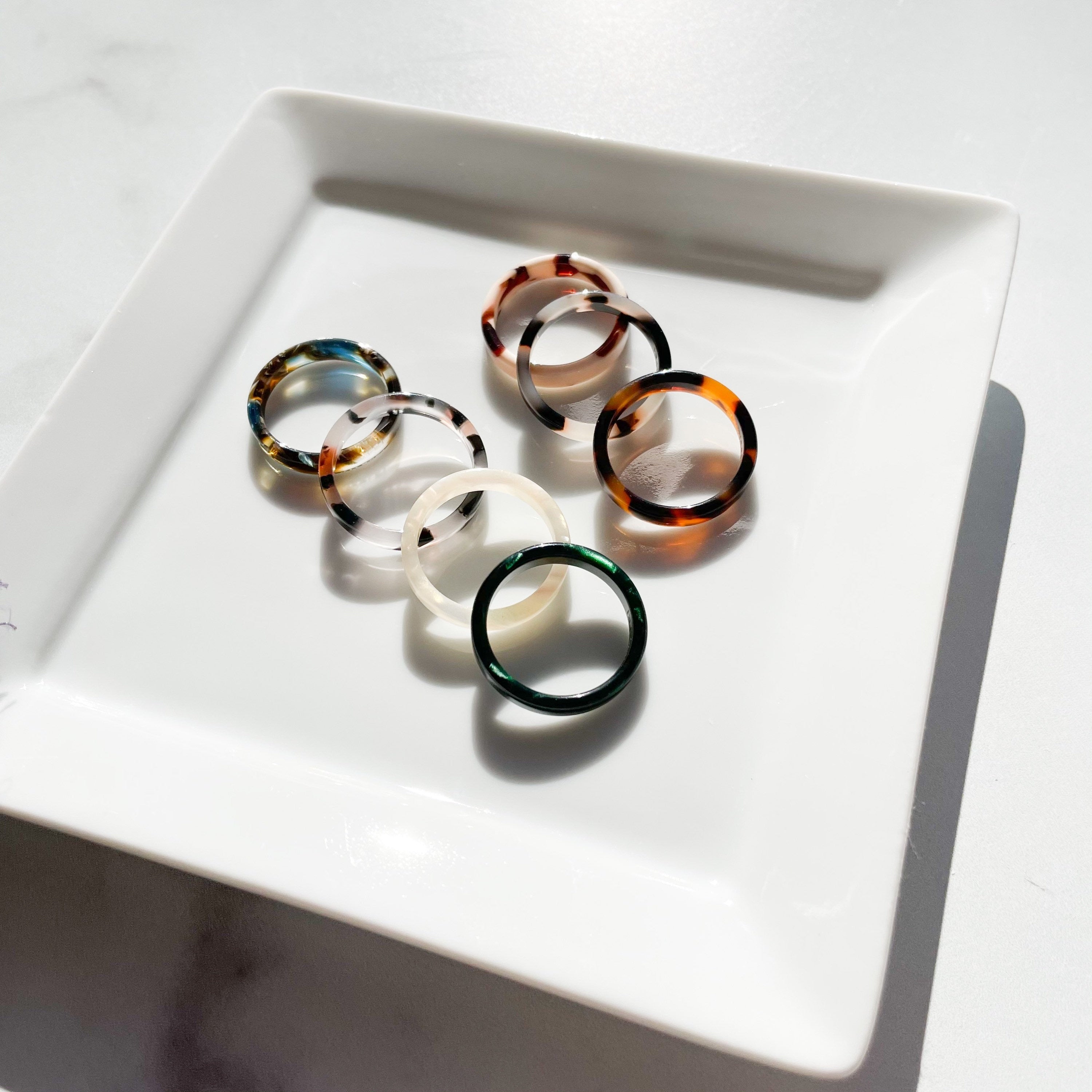 3 Pack - Flat Ring Collection | Tortoise Shell Acetate Resin Stacking Rings Minimalist